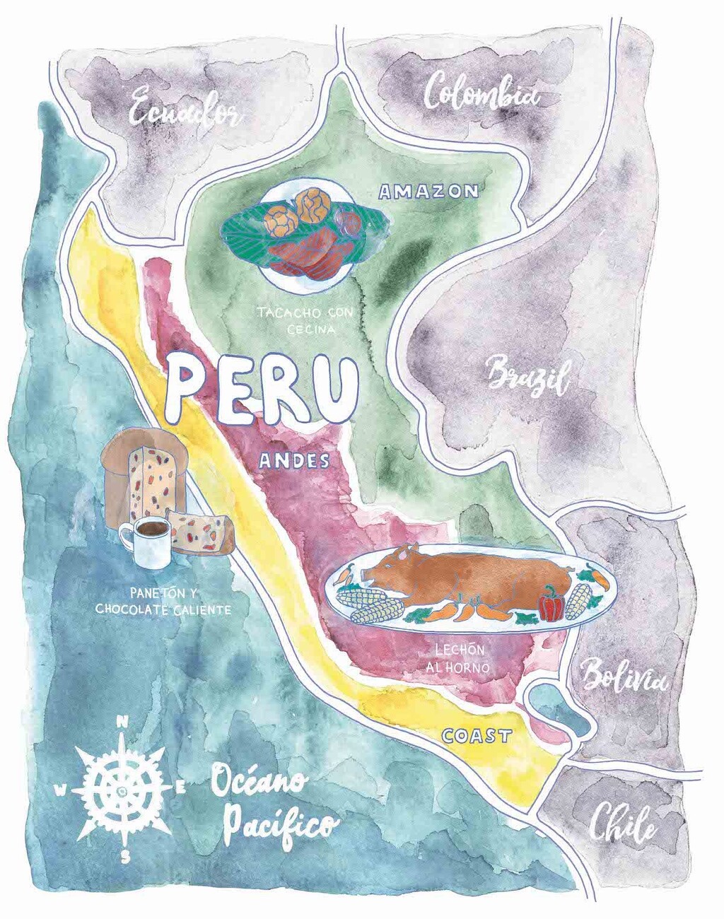 Map of Peru, showing the origin of some typical christmas dinners